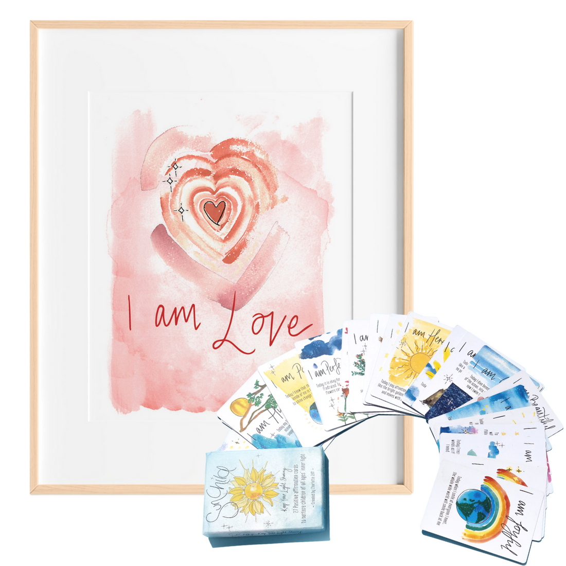 Affirmation Cards & I am Love Art Print Bundle