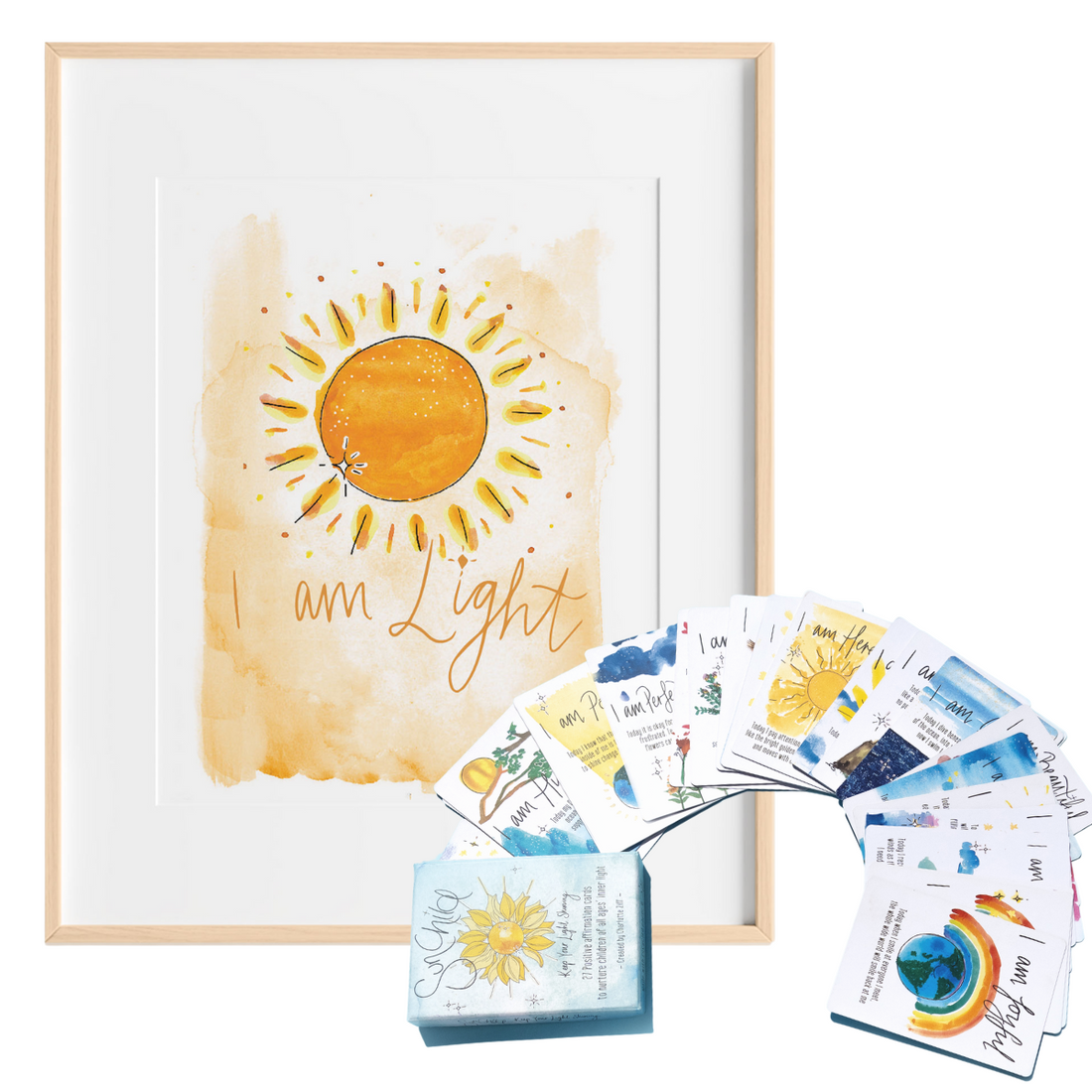 Affirmation Cards & I am Light Art Print Bundle