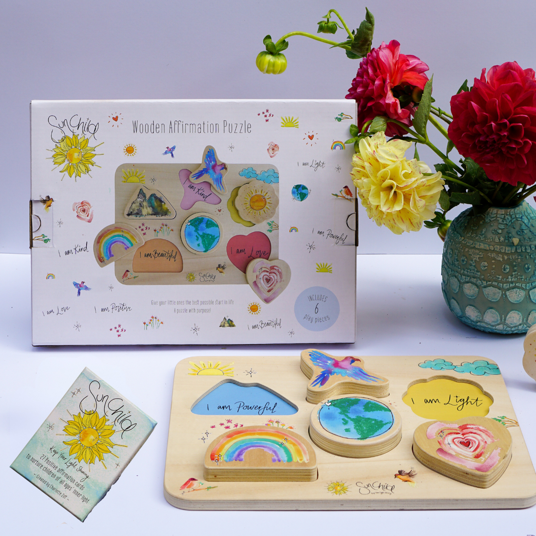 SunChild's Wooden Affirmation Card and Puzzle Bundle